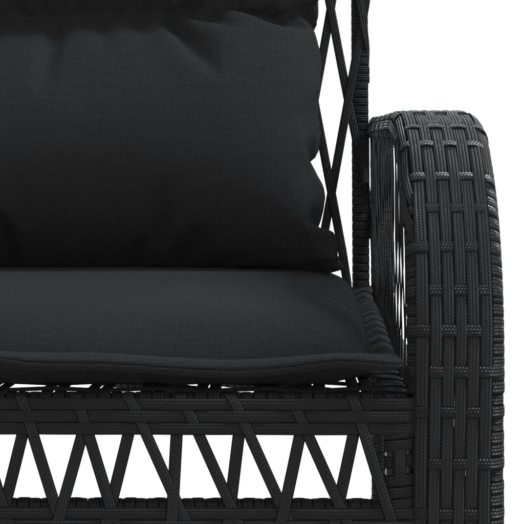 4 részes fekete polyrattan kerti ülőgarnitúra párnákkal