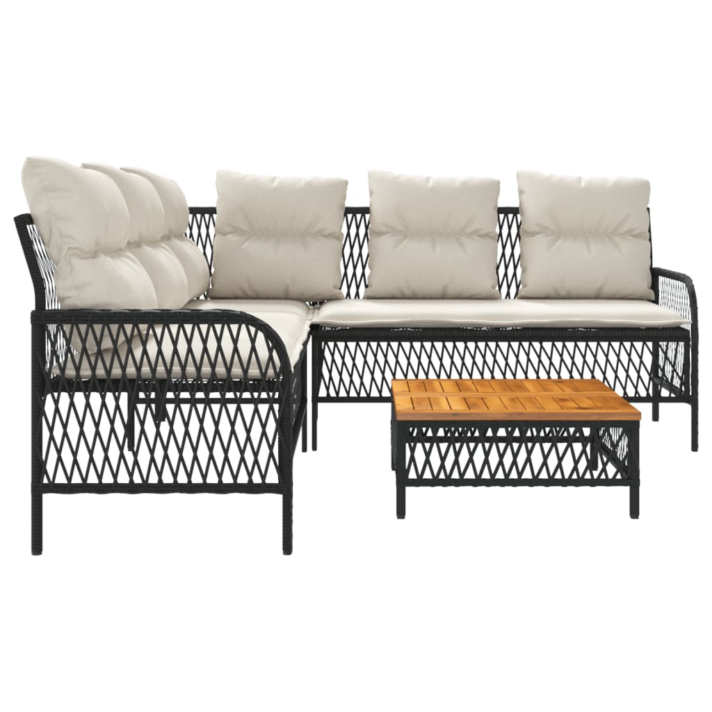 2 részes fekete polyrattan kerti ülőgarnitúra párnával