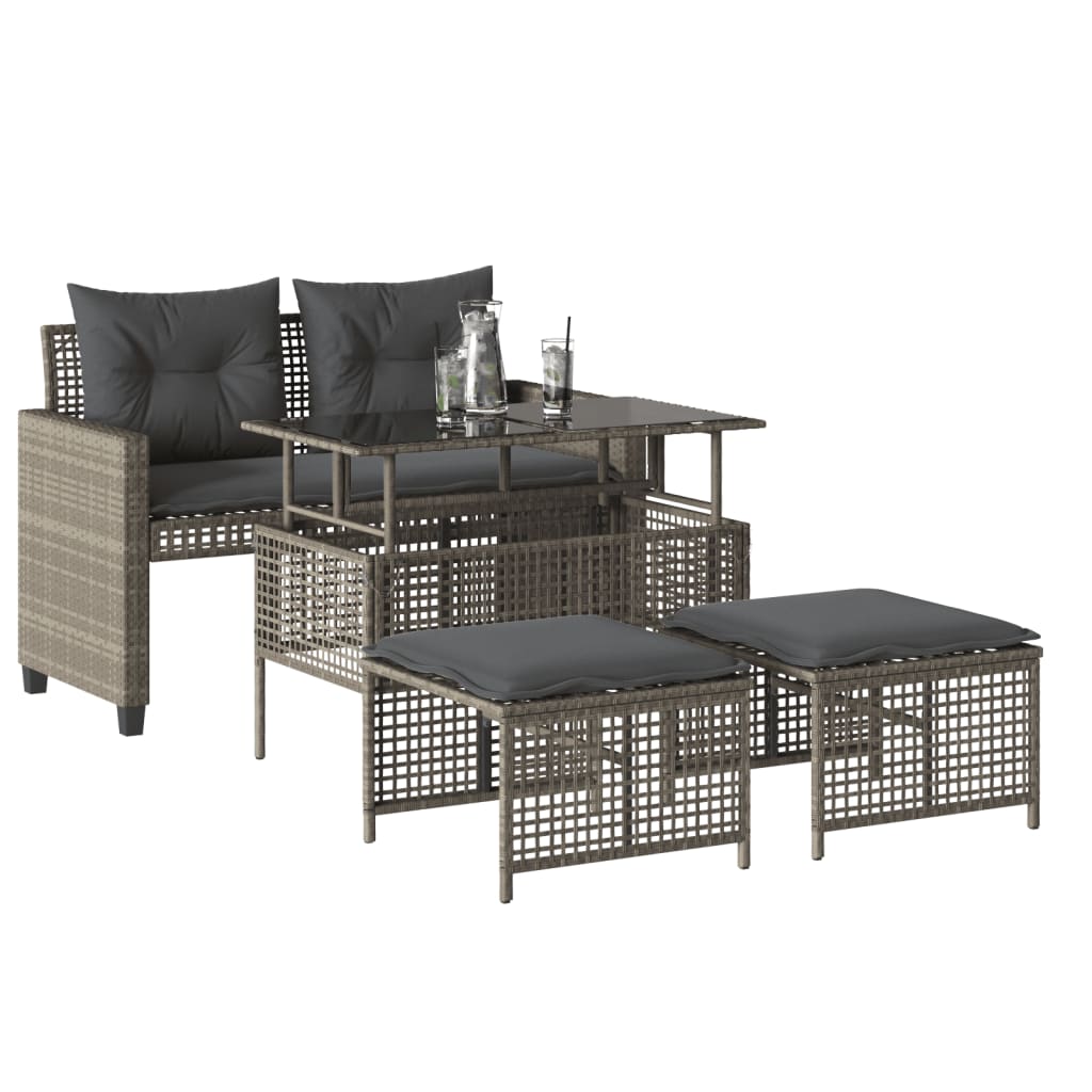 4 részes szürke polyrattan üveg kerti ülőgarnitúra párnákkal