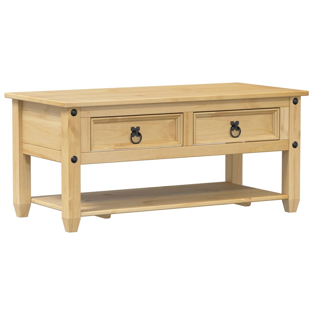Corona tömör fenyőfa dohányzóasztal fiókokkal 100x48x45 cm