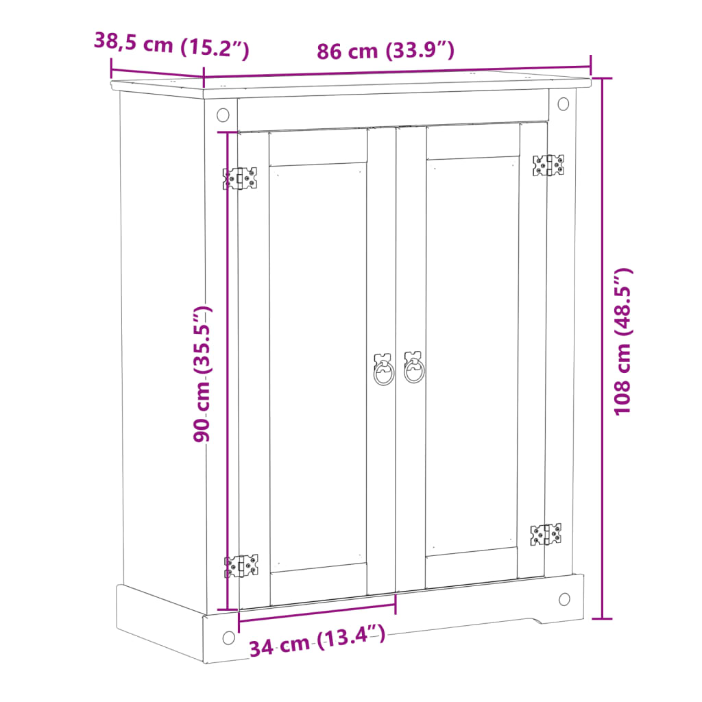 Corona tömör fenyőfa cipőszekrény 86 x 38,5 x 108 cm