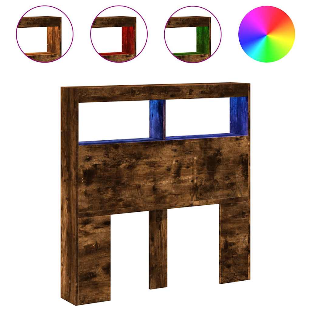 füstös tölgy színű áthidalószekrény LED-ekkel 100 x 17 x 102 cm