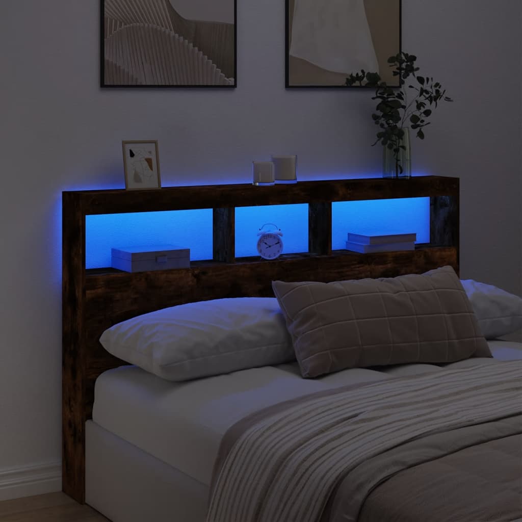 füstös tölgy színű áthidalószekrény LED-ekkel 160x17x102 cm