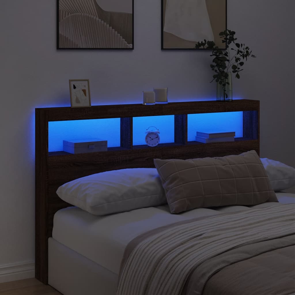 barna tölgy színű áthidalószekrény LED-ekkel 160 x 17 x 102 cm