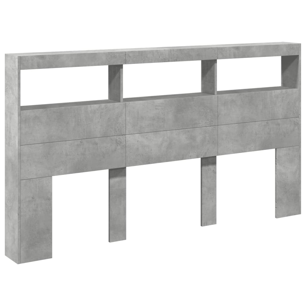 betonszürke áthidalószekrény LED-világítással 180 x 17 x 102 cm