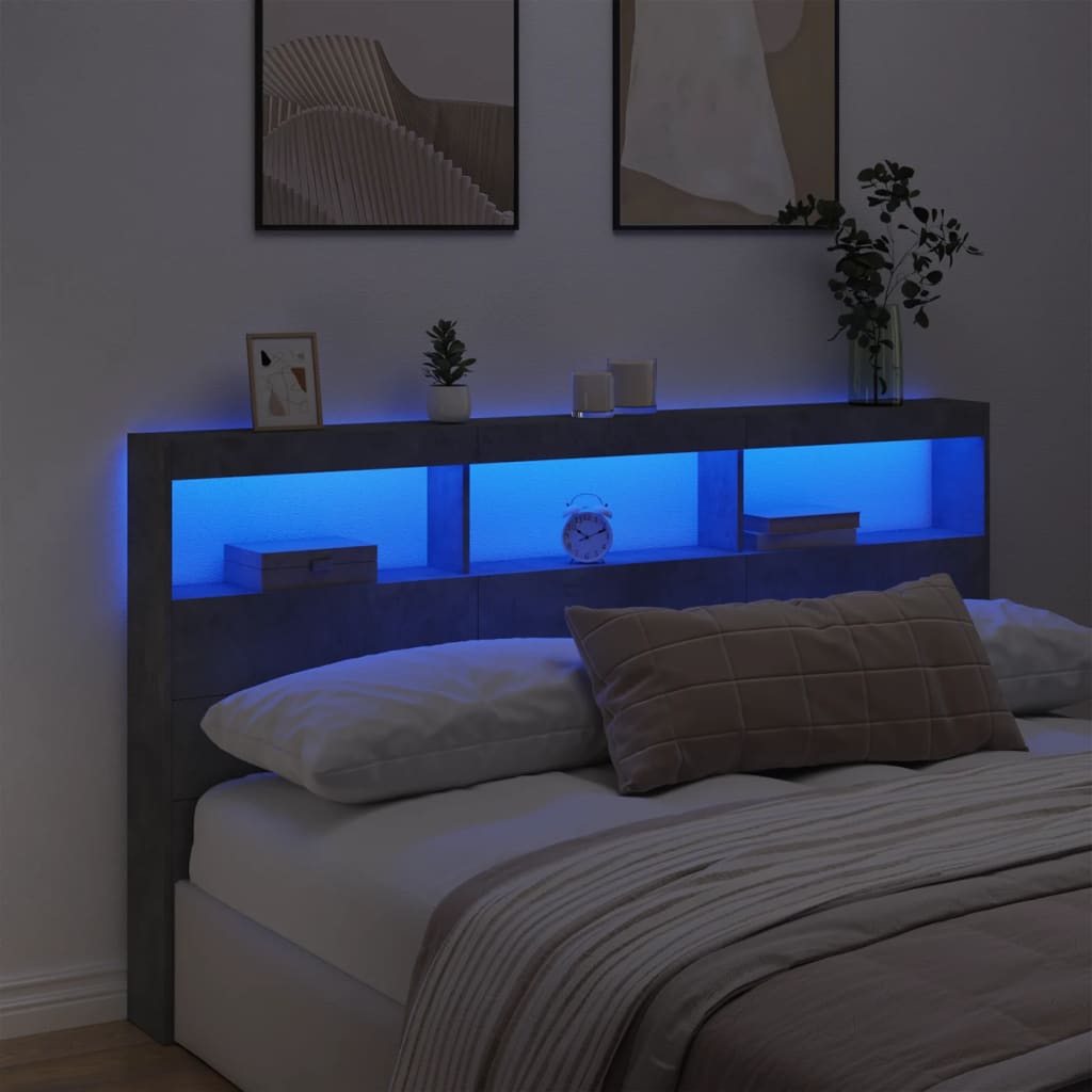 betonszürke áthidalószekrény LED-világítással 180 x 17 x 102 cm