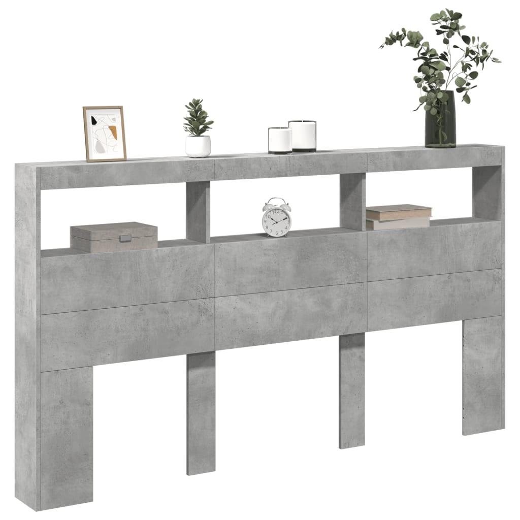 betonszürke áthidalószekrény LED-világítással 180 x 17 x 102 cm