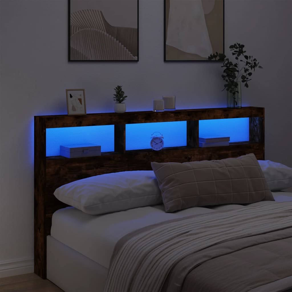 füstös tölgy színű áthidalószekrény LED-ekkel 180x17x102 cm