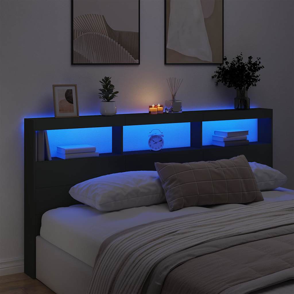 fekete áthidalószekrény LED-világítással 200 x 17 x 102 cm