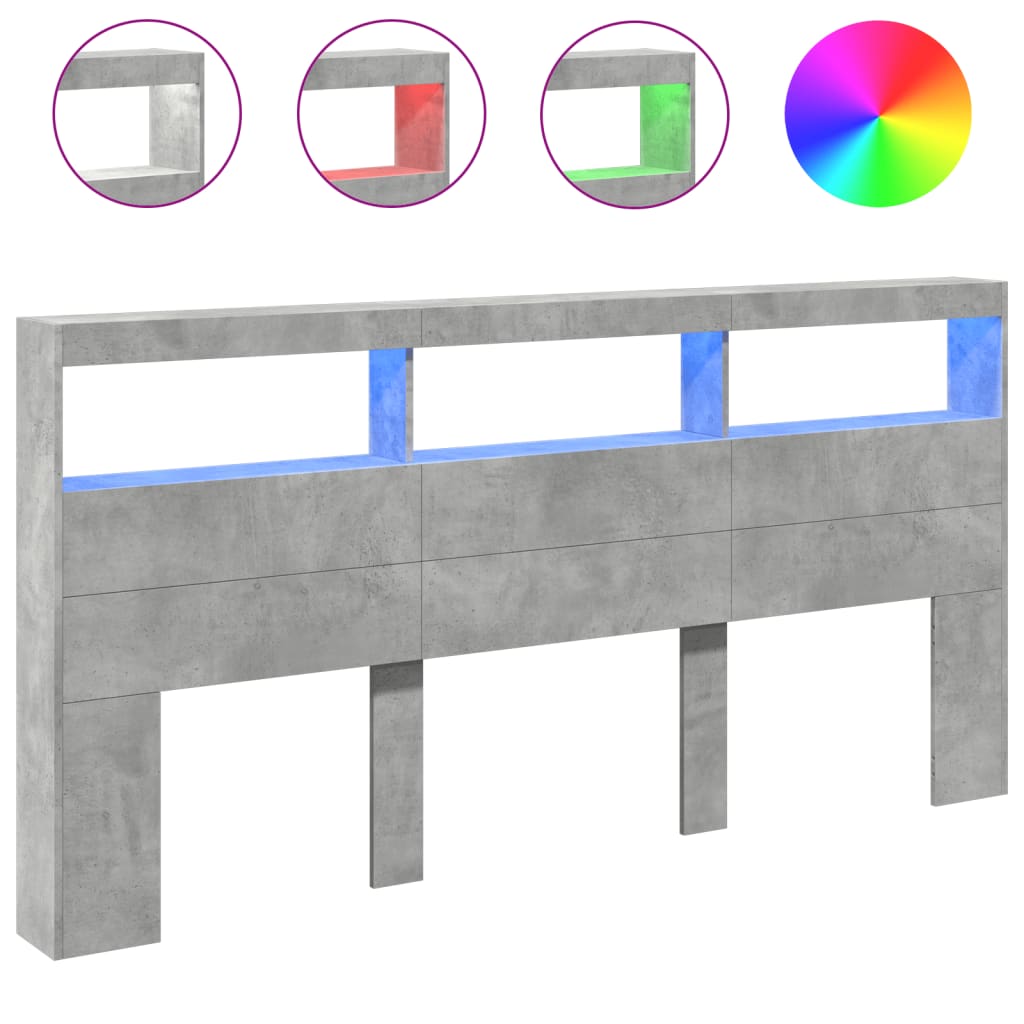 betonszürke áthidalószekrény LED-világítással 200 x 17 x 102 cm