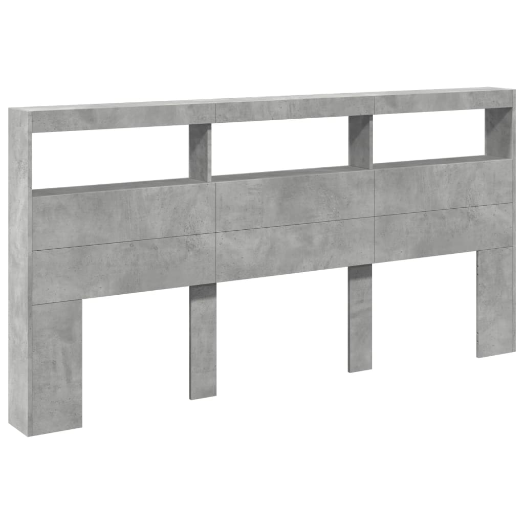betonszürke áthidalószekrény LED-világítással 200 x 17 x 102 cm