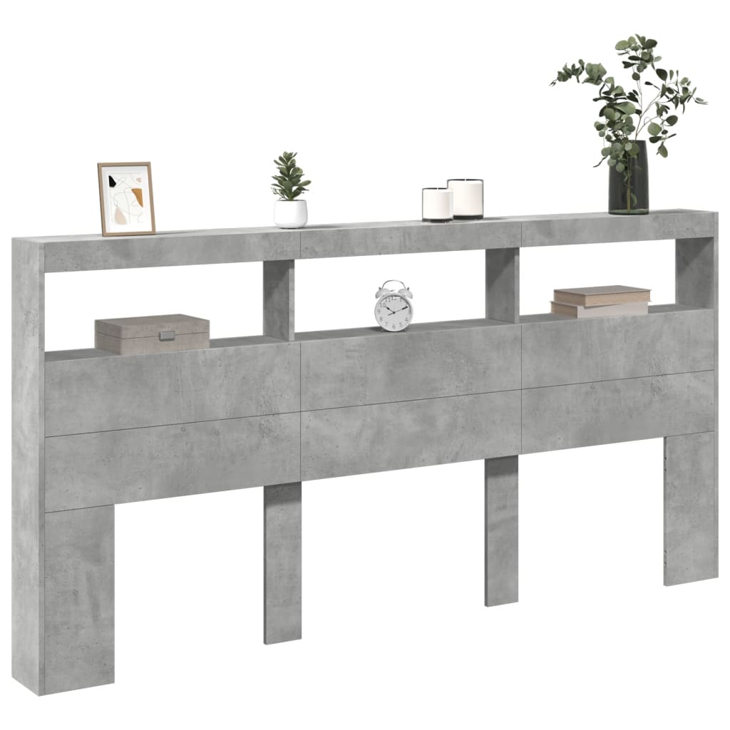 betonszürke áthidalószekrény LED-világítással 200 x 17 x 102 cm