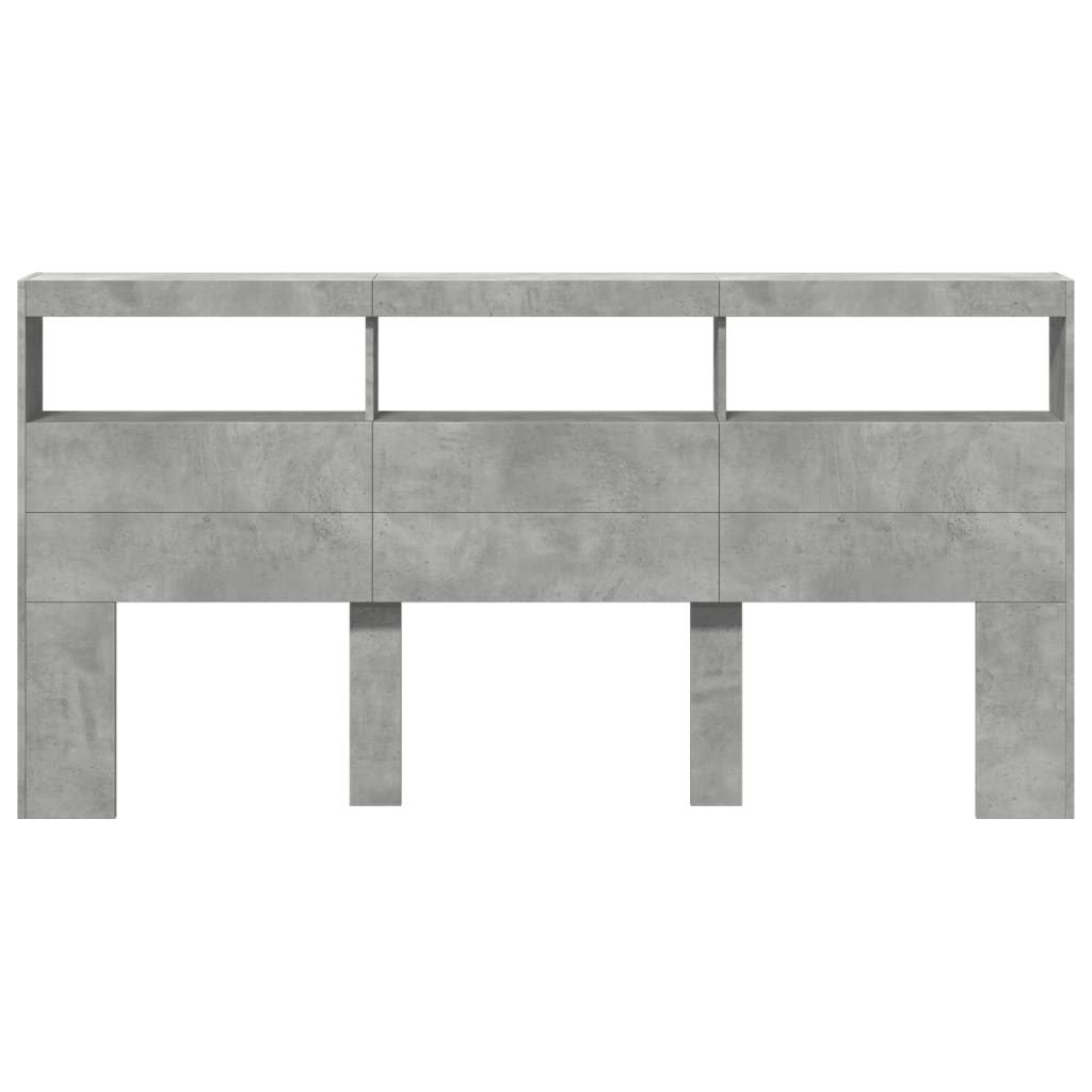 betonszürke áthidalószekrény LED-világítással 200 x 17 x 102 cm