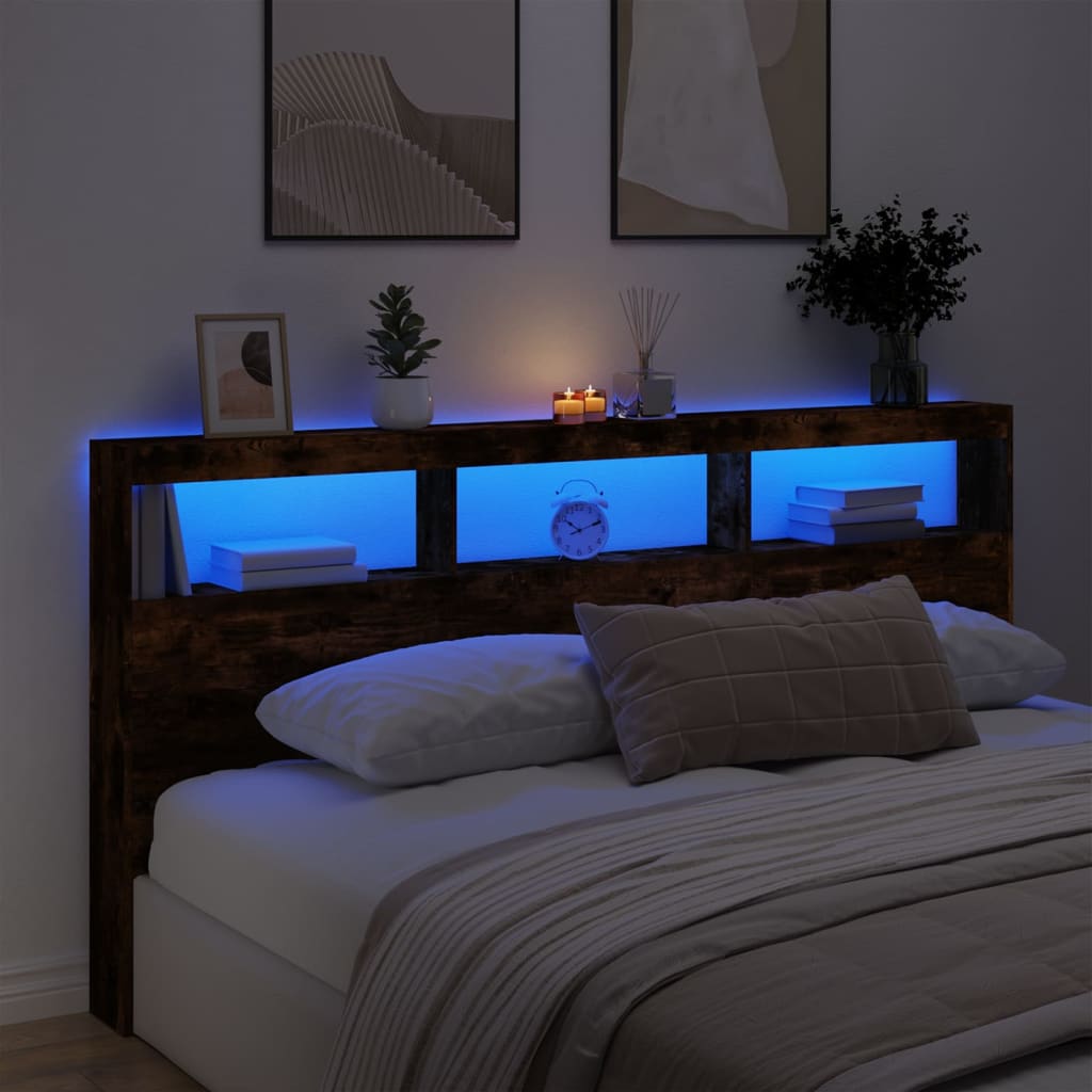 füstös tölgy színű áthidalószekrény LED-ekkel 200 x 17 x 102 cm