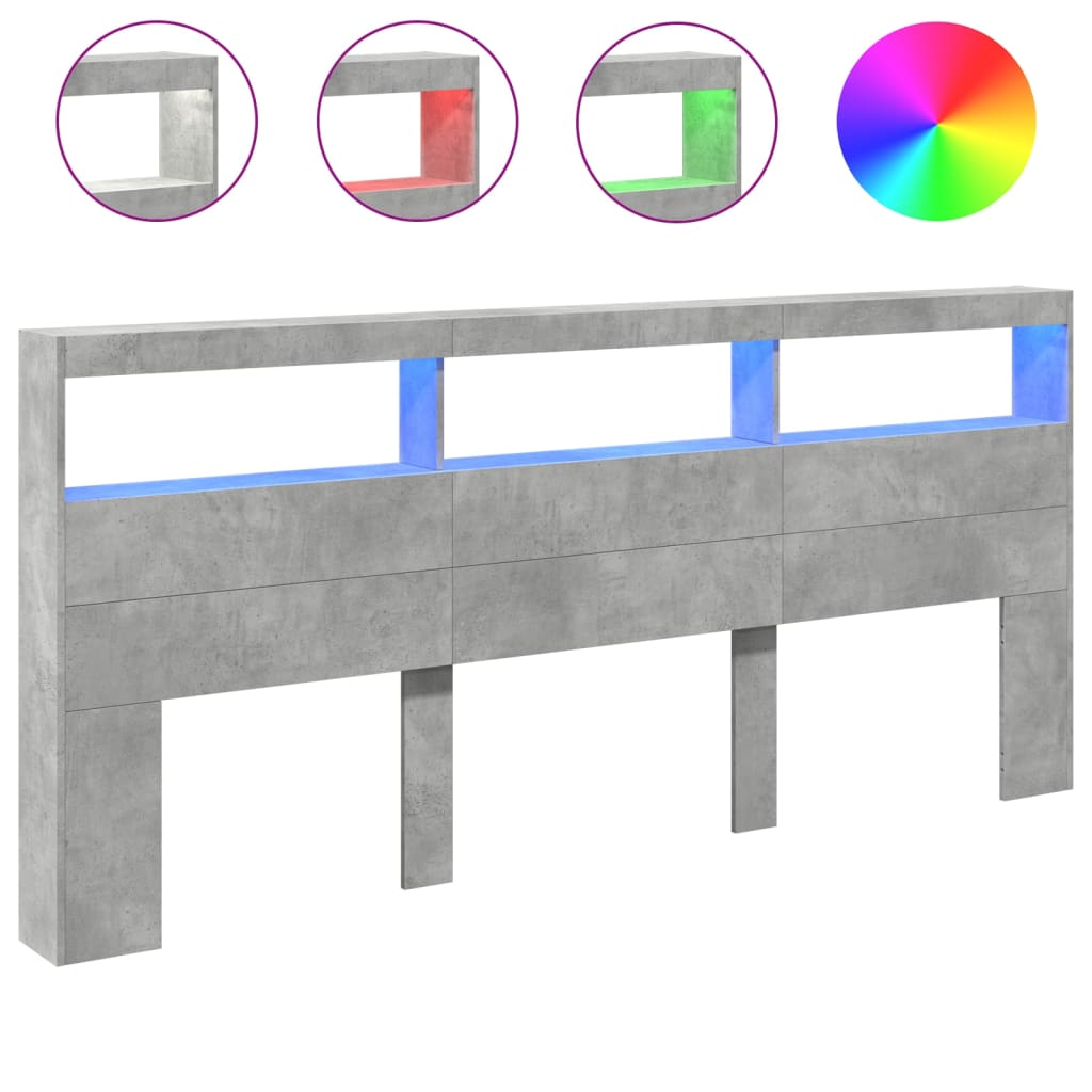 betonszürke áthidalószekrény LED-világítással 220 x 17 x 102 cm