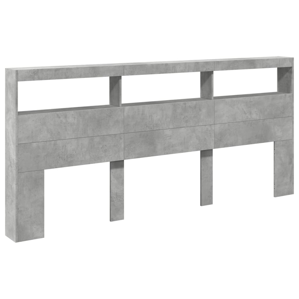 betonszürke áthidalószekrény LED-világítással 220 x 17 x 102 cm