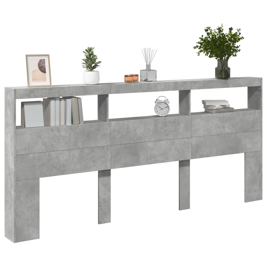 betonszürke áthidalószekrény LED-világítással 220 x 17 x 102 cm