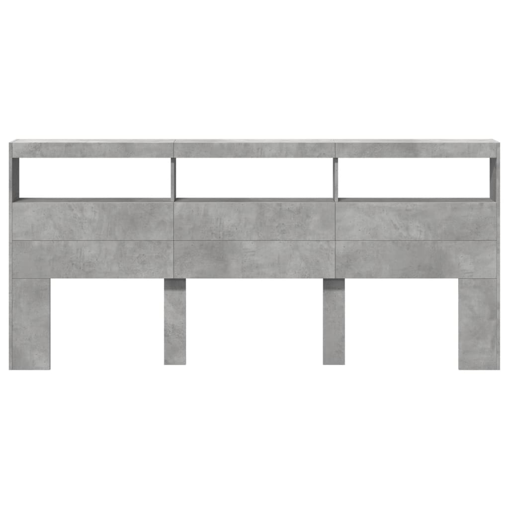 betonszürke áthidalószekrény LED-világítással 220 x 17 x 102 cm
