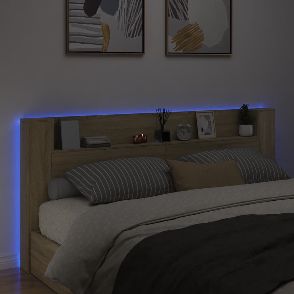 sonoma tölgy színű áthidalószekrény LED-ekkel 220x16,5x103,5 cm
