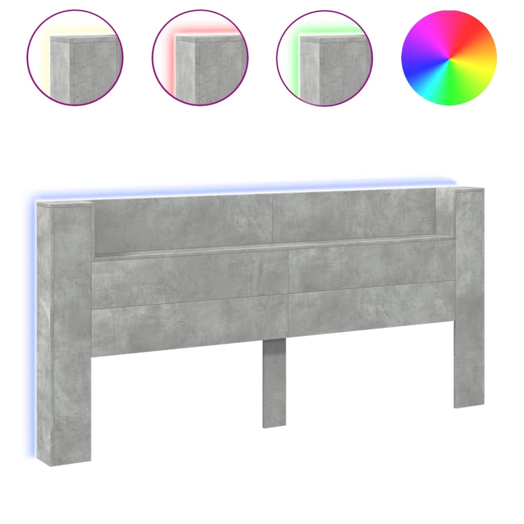 betonszürke áthidalószekrény LED-világítással 220x16,5x103,5 cm