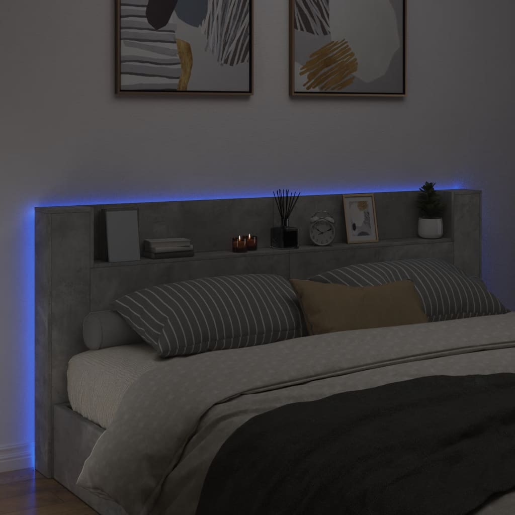 betonszürke áthidalószekrény LED-világítással 220x16,5x103,5 cm