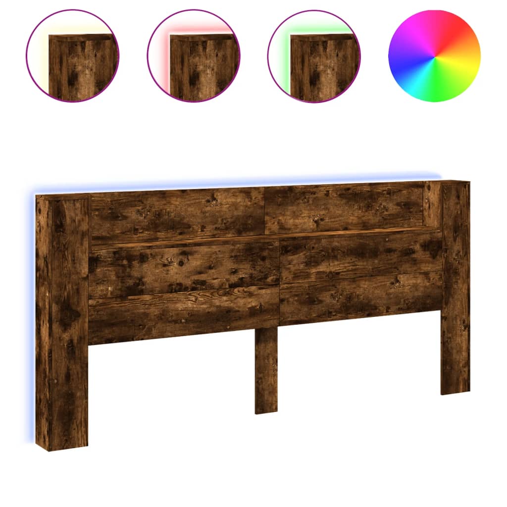 füstös tölgy színű áthidalószekrény LED-ekkel 220x16,5x103,5 cm