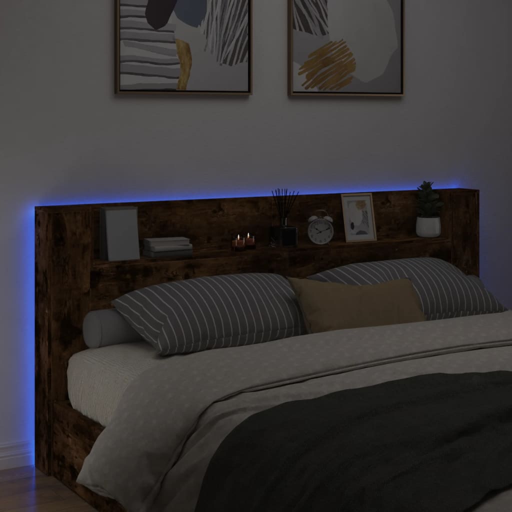 füstös tölgy színű áthidalószekrény LED-ekkel 220x16,5x103,5 cm