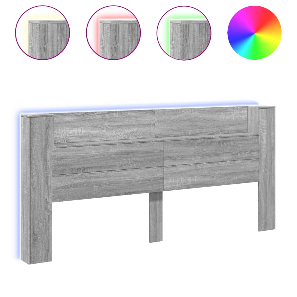 szürke sonoma színű áthidalószekrény LED-ekkel 220x16,5x103,5cm