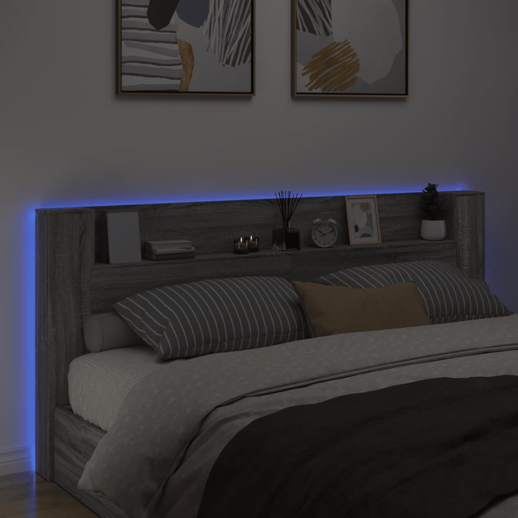 szürke sonoma színű áthidalószekrény LED-ekkel 220x16,5x103,5cm