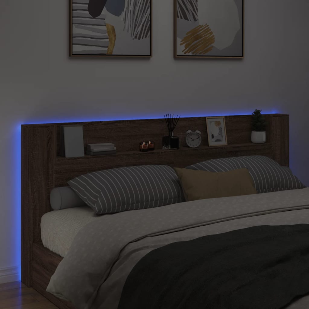 barna tölgy színű áthidalószekrény LED-ekkel 220x16,5x103,5 cm