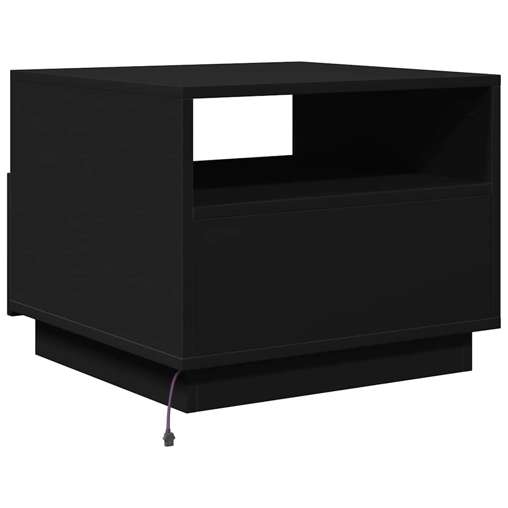 fekete dohányzóasztal LED-lámpákkal 50x49x40 cm