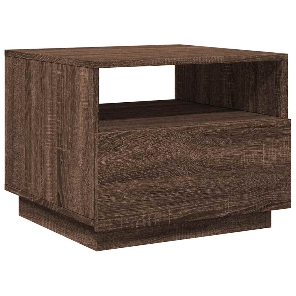 barna tölgyszínű dohányzóasztal LED-lámpákkal 50x49x40 cm