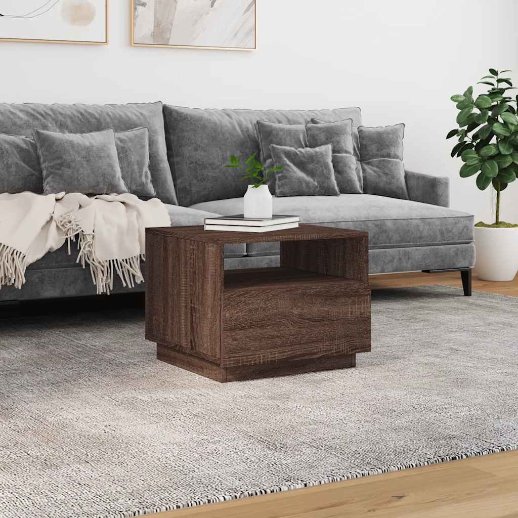 barna tölgyszínű dohányzóasztal LED-lámpákkal 50x49x40 cm