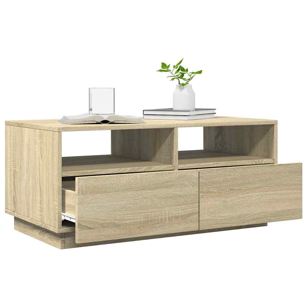 sonoma tölgy színű dohányzóasztal LED-lámpákkal 90x49x40 cm