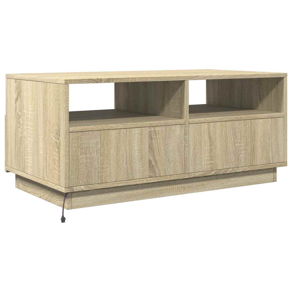 sonoma tölgy színű dohányzóasztal LED-lámpákkal 90x49x40 cm
