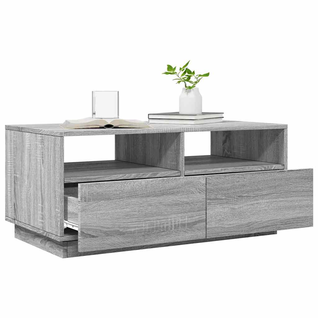 szürke sonoma színű dohányzóasztal LED-lámpákkal 90x49x40 cm