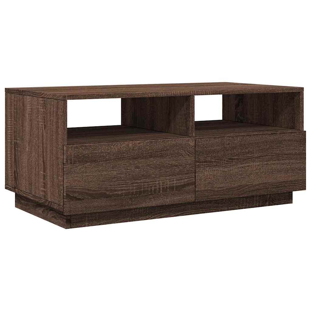 barna tölgyszínű dohányzóasztal LED-lámpákkal 90x49x40 cm