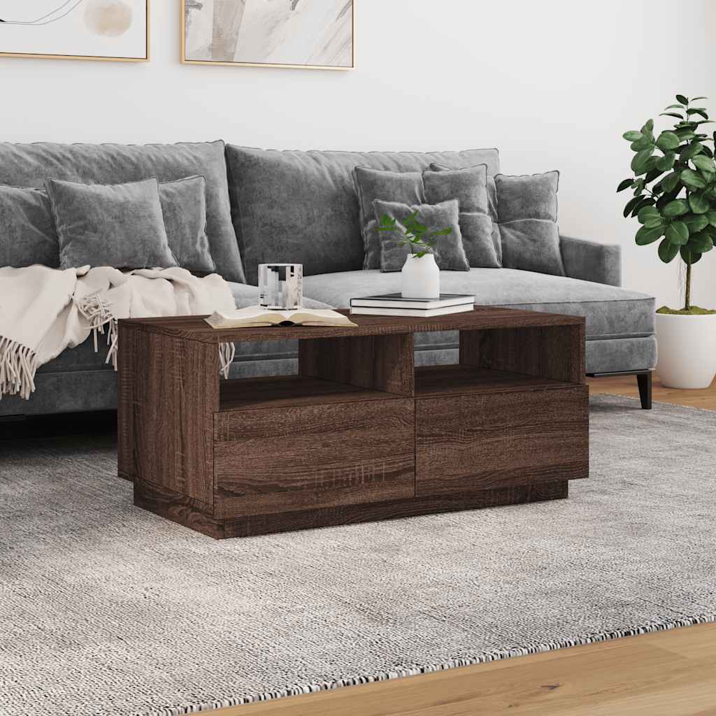 barna tölgyszínű dohányzóasztal LED-lámpákkal 90x49x40 cm