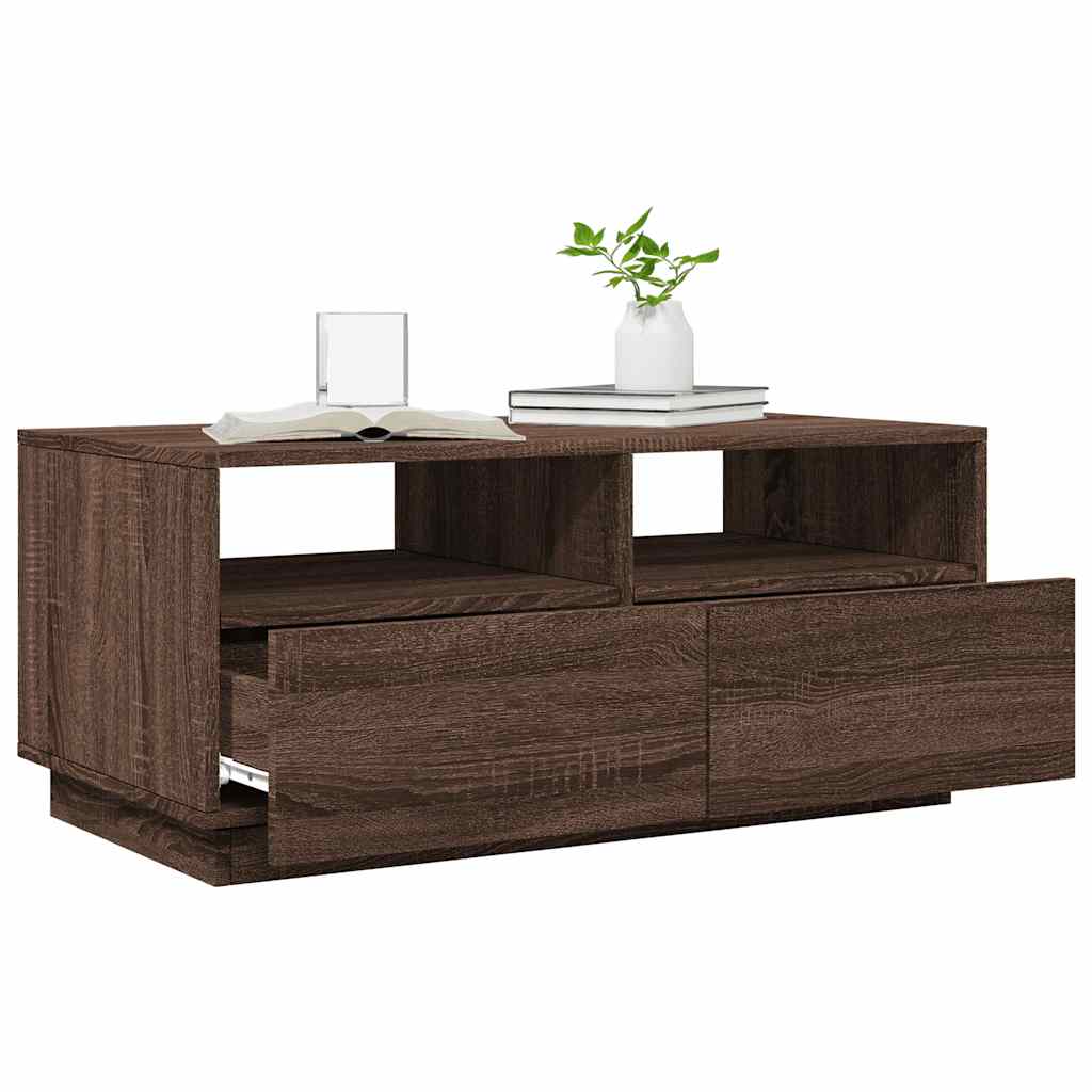 barna tölgyszínű dohányzóasztal LED-lámpákkal 90x49x40 cm