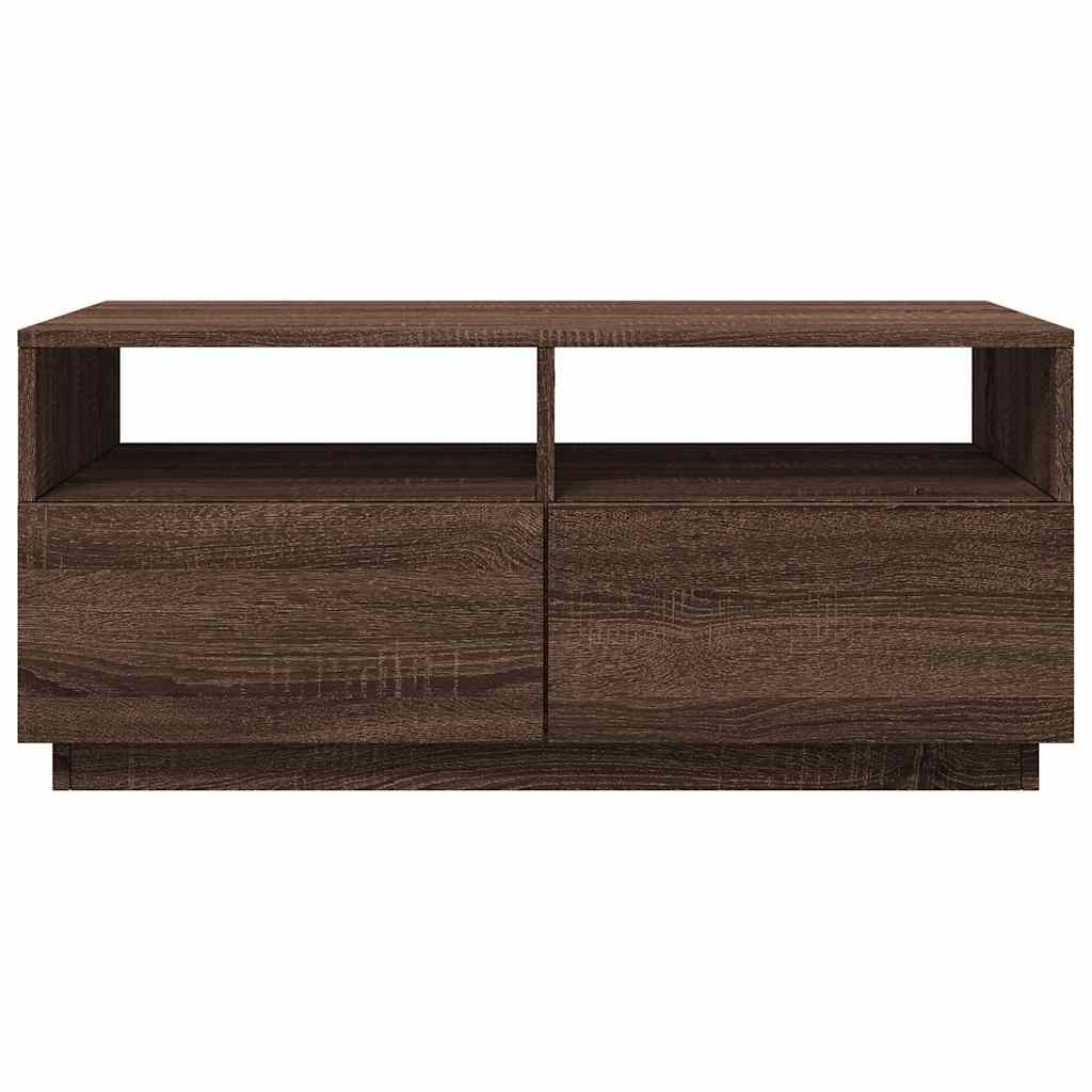 barna tölgyszínű dohányzóasztal LED-lámpákkal 90x49x40 cm