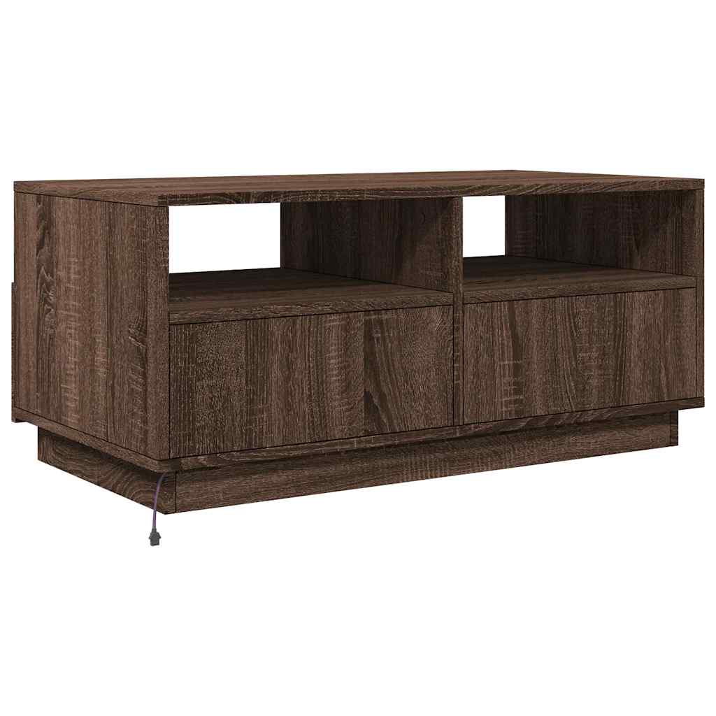 barna tölgyszínű dohányzóasztal LED-lámpákkal 90x49x40 cm