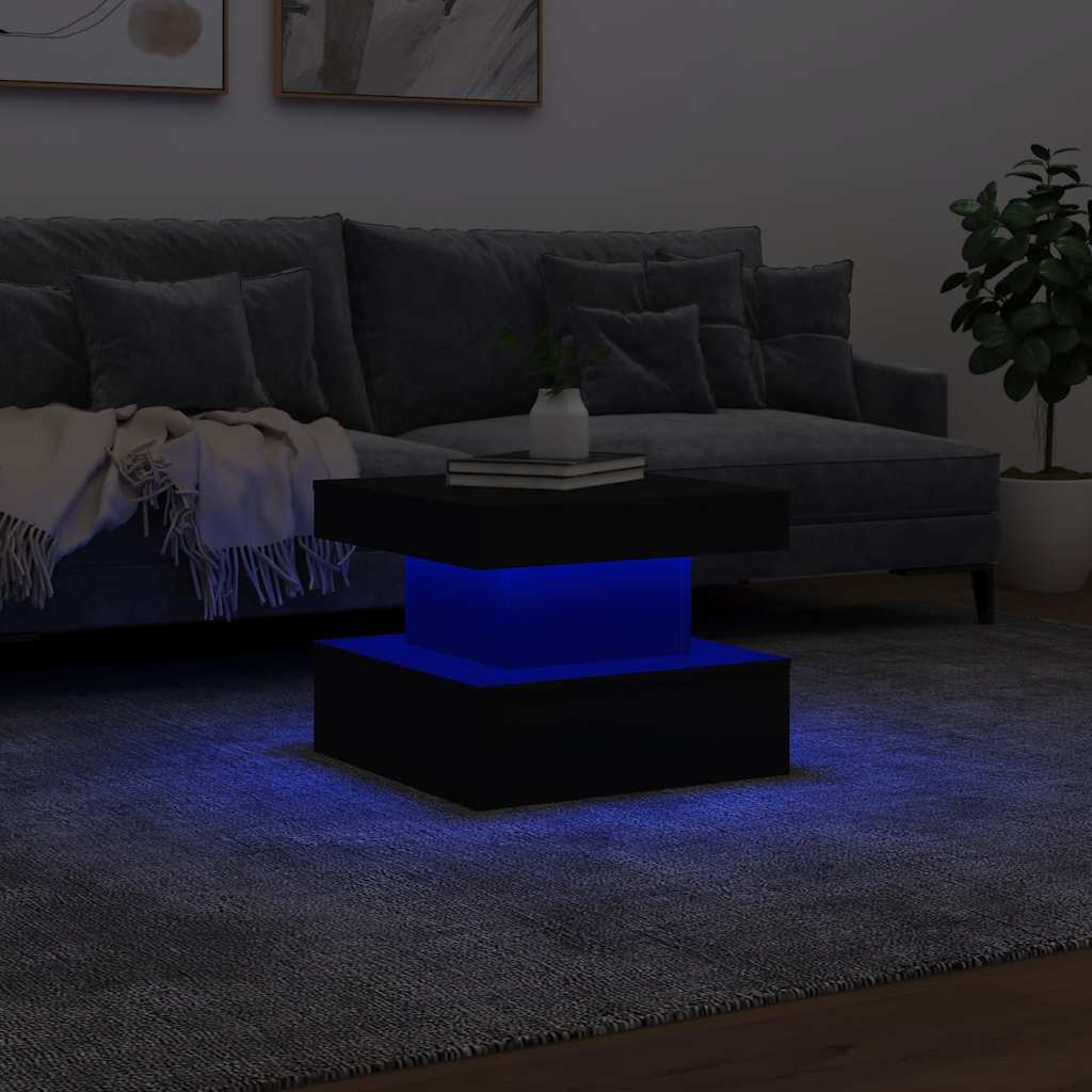 fekete dohányzóasztal LED-lámpákkal 50 x 50 x 40 cm