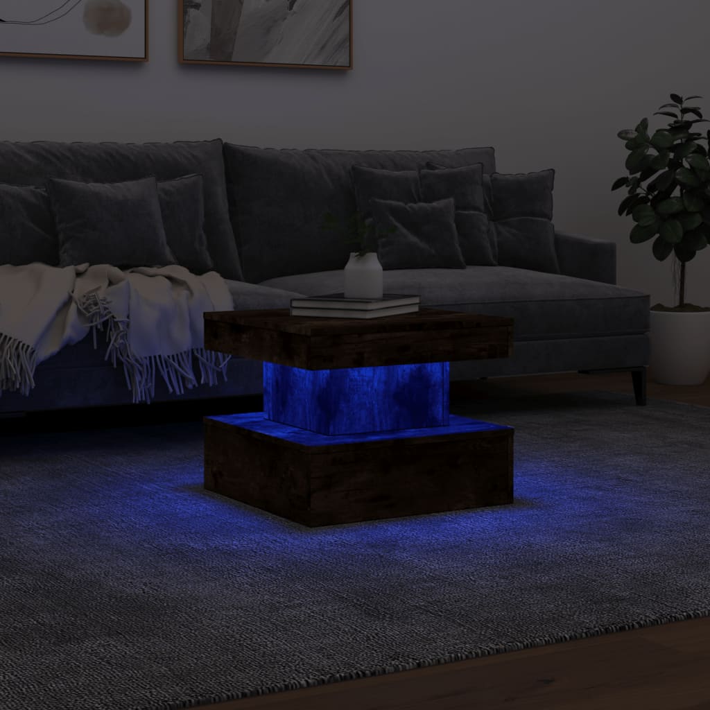 füstös tölgy színű dohányzóasztal LED-lámpákkal 50 x 50 x 40 cm