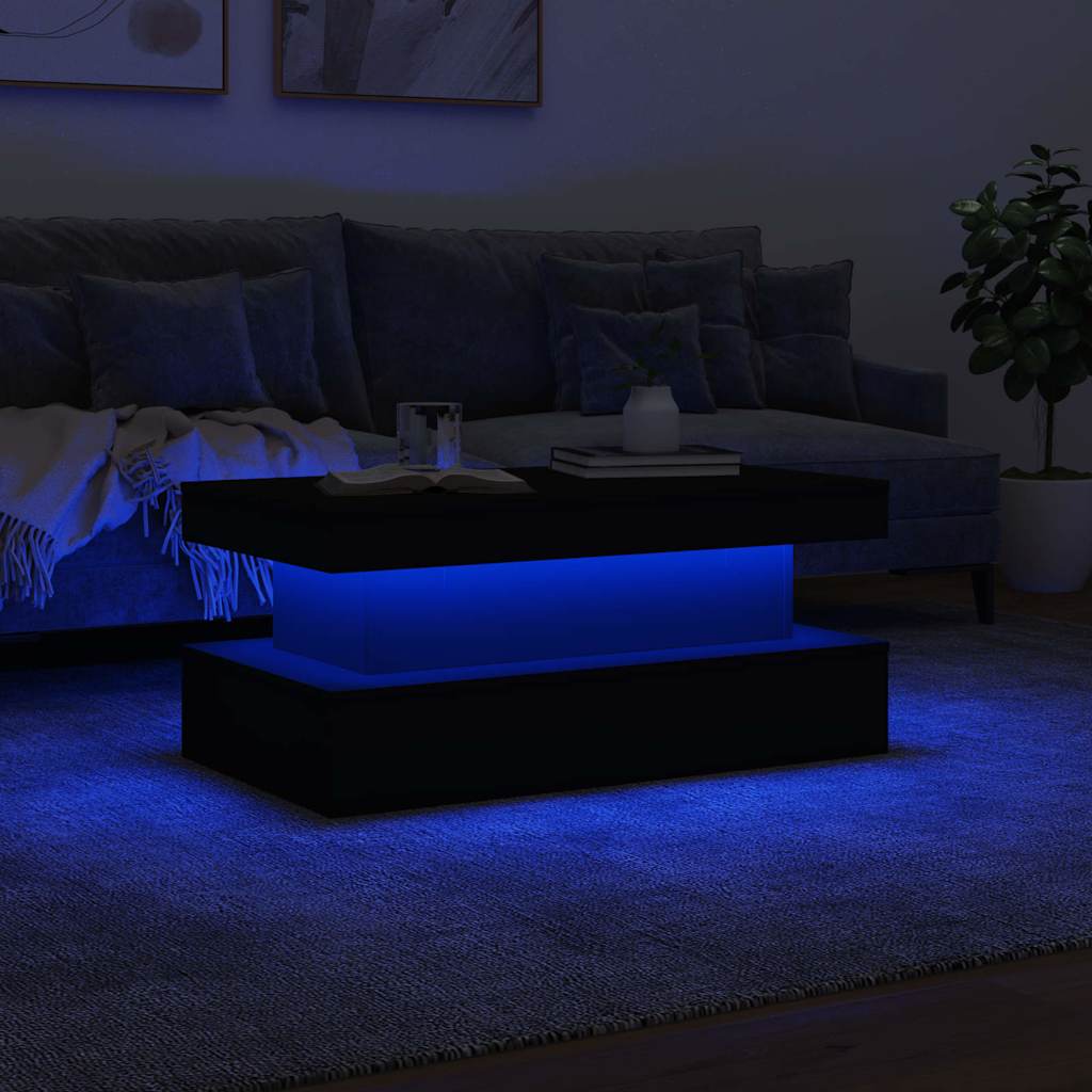 fekete dohányzóasztal LED-lámpákkal 90x50x40 cm