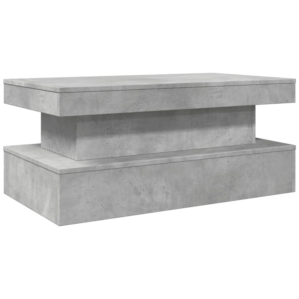 betonszürke dohányzóasztal LED-lámpákkal 90x50x40 cm