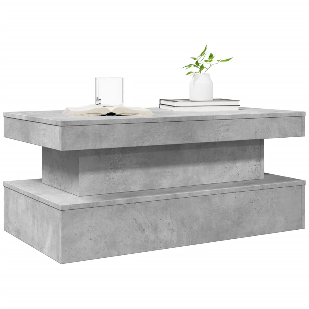 betonszürke dohányzóasztal LED-lámpákkal 90x50x40 cm