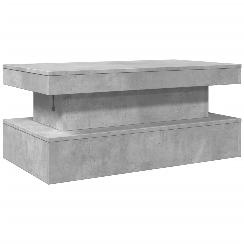 betonszürke dohányzóasztal LED-lámpákkal 90x50x40 cm
