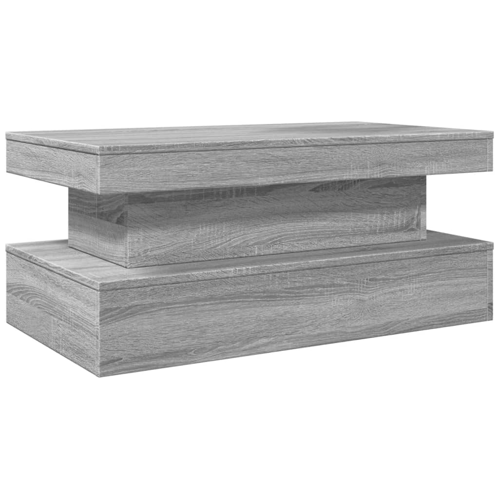 szürke sonoma színű dohányzóasztal LED-lámpákkal 90x50x40 cm