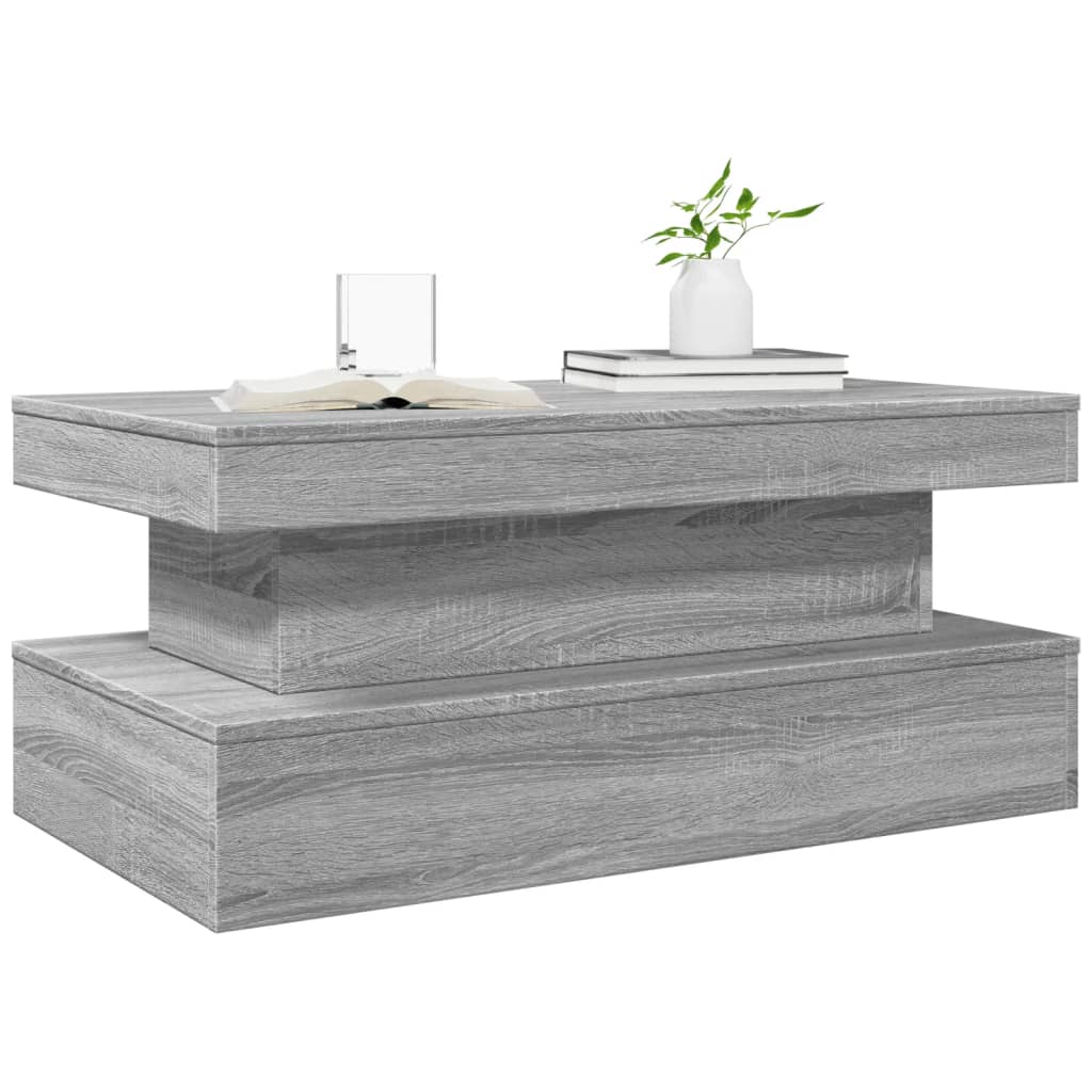 szürke sonoma színű dohányzóasztal LED-lámpákkal 90x50x40 cm
