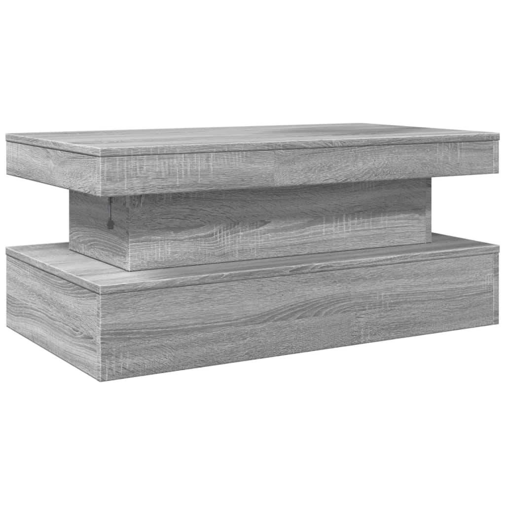 szürke sonoma színű dohányzóasztal LED-lámpákkal 90x50x40 cm
